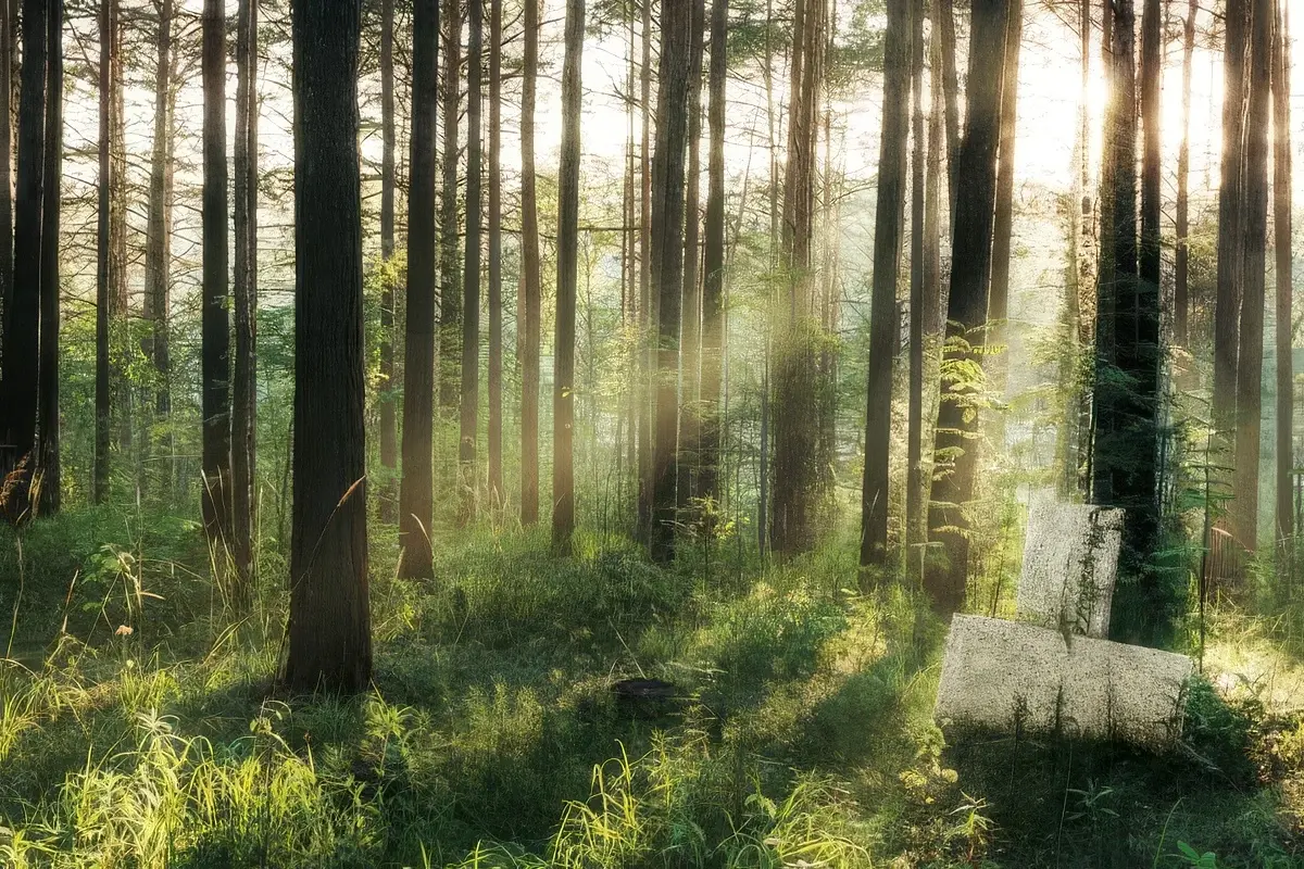 Diacrete 鑽泥板® placed in a sunlit forest of tall healthy trees