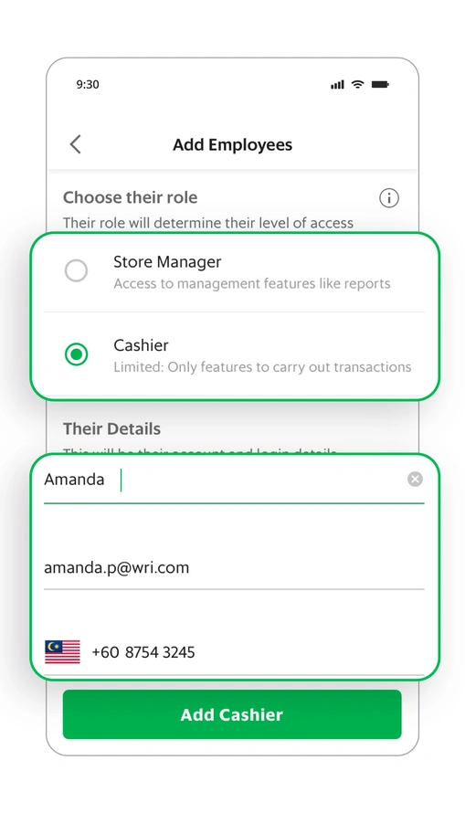 Setting different store access levels for each employee