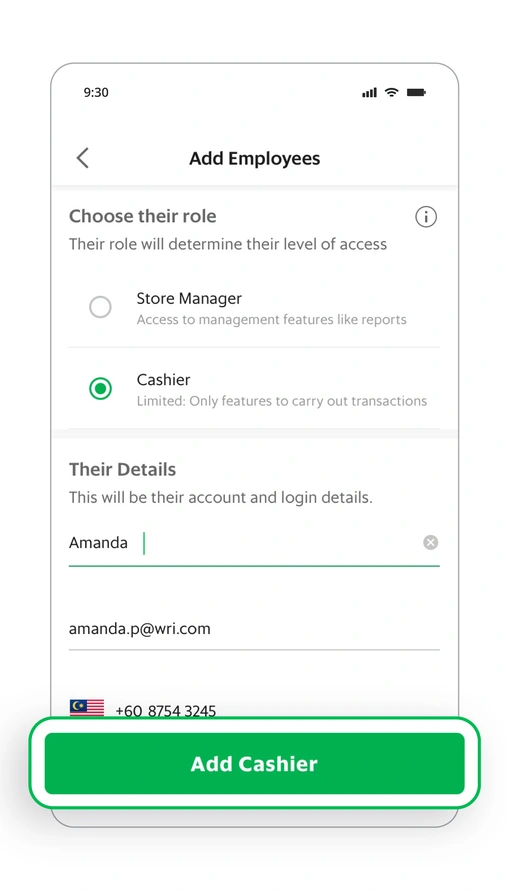 Setting different store access levels for each employee