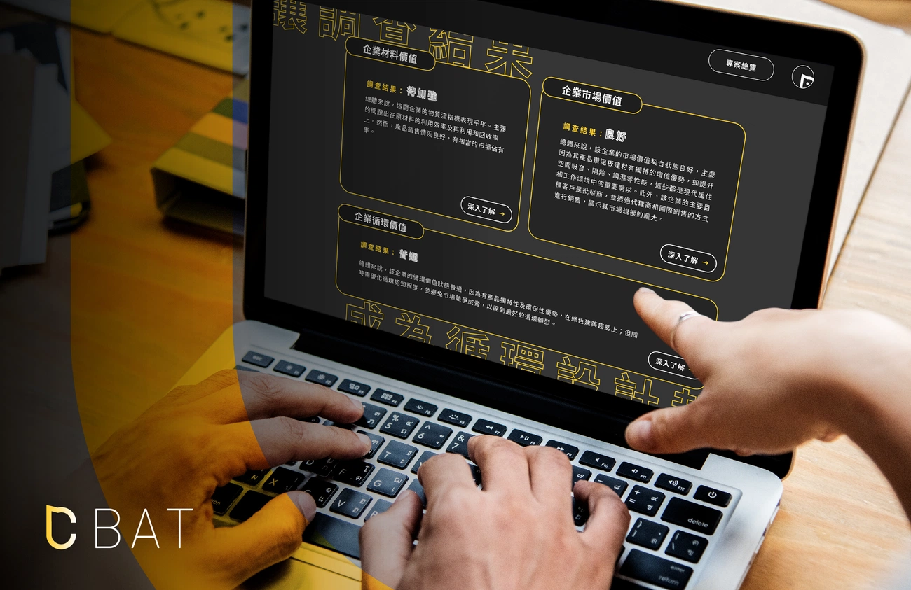C-BAT最終將產出企業現況報告，供設計團隊與客戶凝聚共識並提出循環設計方向。

