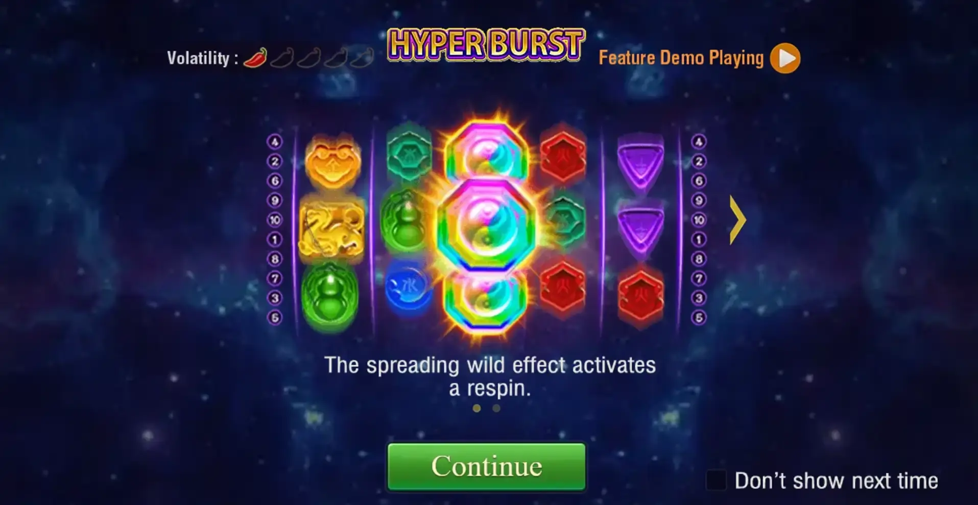 Free spins feature in Hyper Burst slot machine.webp