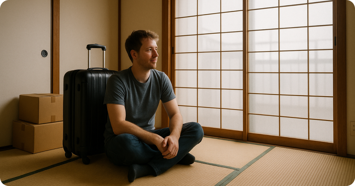 Men moved to japan in Tatami room