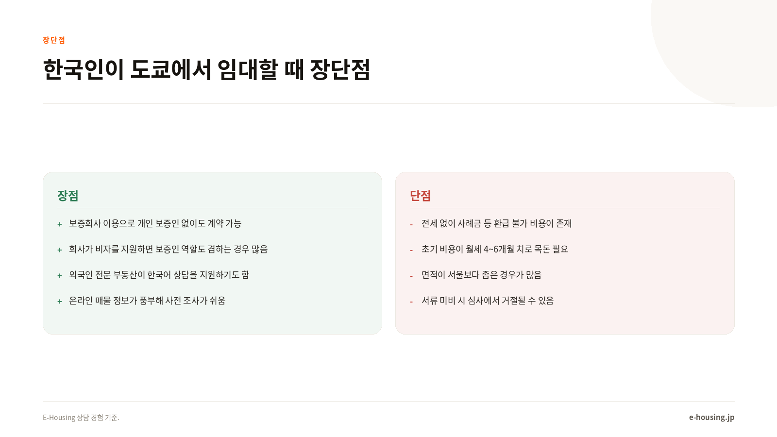 한국인이 도쿄에서 임대할 때 장단점